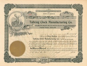Talking Clock Manufacturing Co. - Stock Certificate